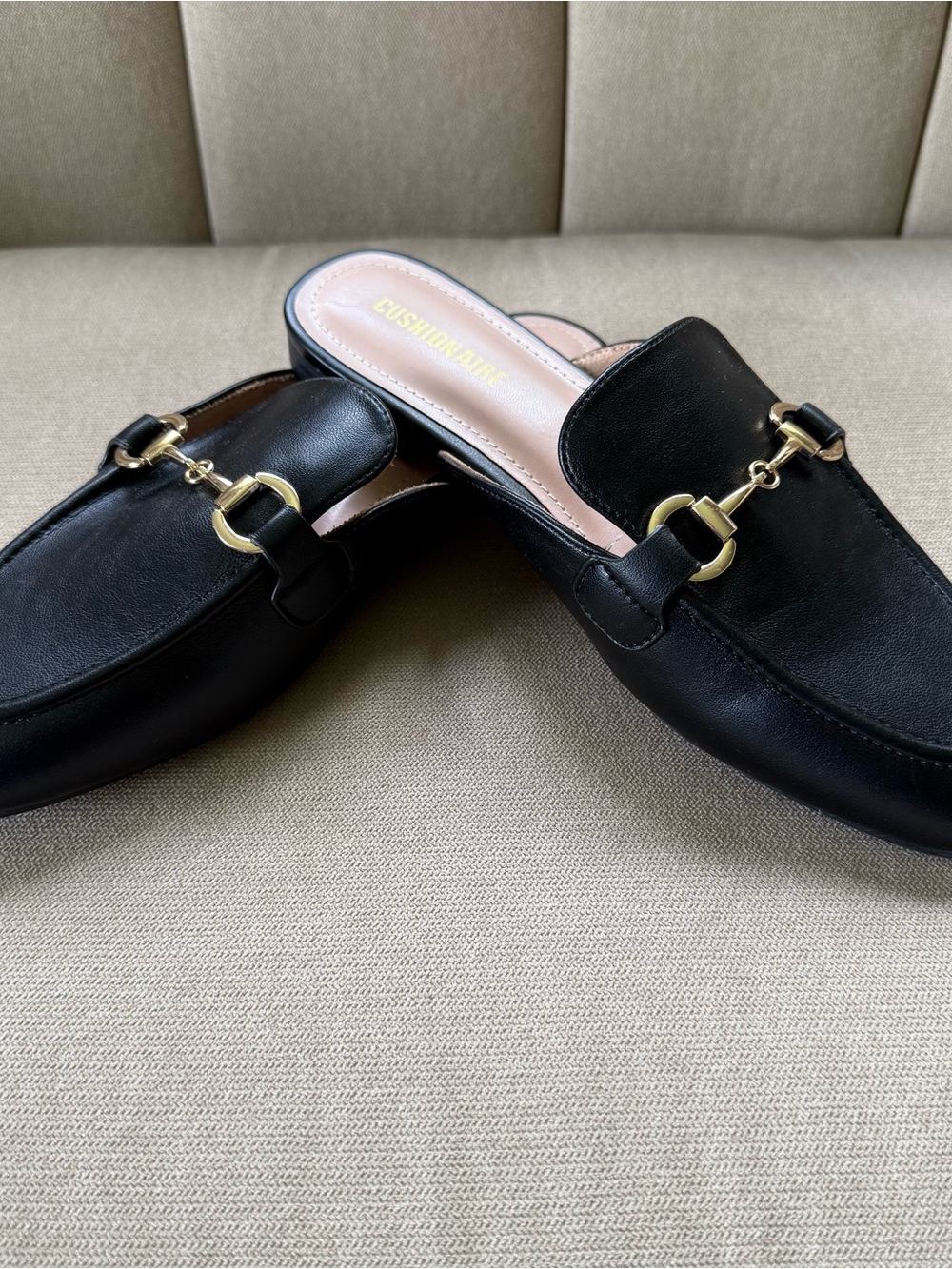 Black Leather Backless Loafers with Gold Horsebit Detail - Picture 15 of 15